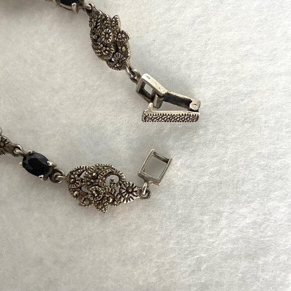 Sterling Silver 925 Multi Gemstone Marcasite Floral Link Bracelet 7.25" - Picture 8 of 16